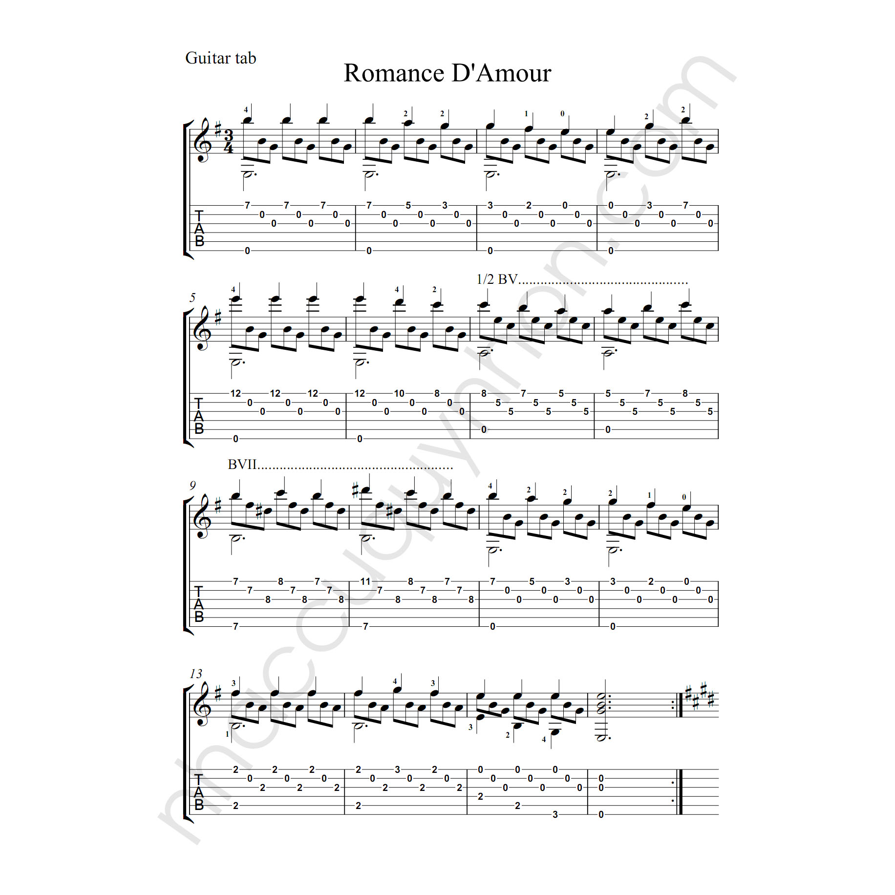 Romance Guitar Sheet + Tab - Trung Tâm Nhạc Cụ Quy Nhơn